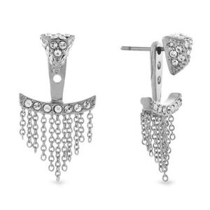 Vince Camuto Silver Triangle & Fringe Ear Jacket Earring - Ear Jacket & Stud Set